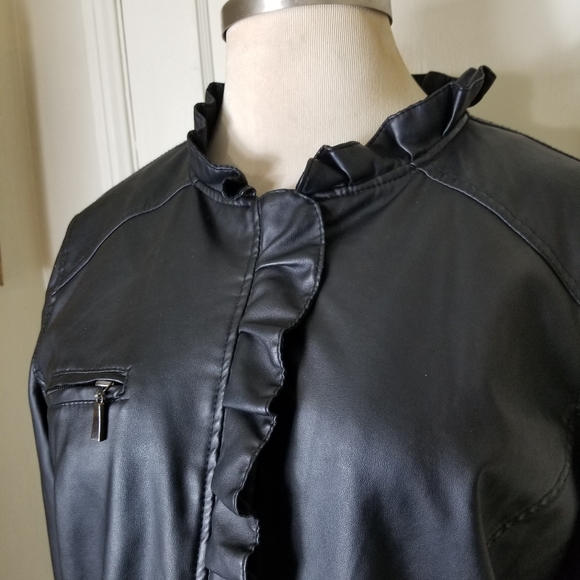 DOLLHOUSE 2X black faux leather long sleeve zipper snap closure jacket - Picture 3 of 7